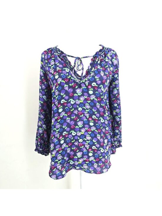 Rebecca Taylor Tops - Rebecca Taylor Relaxed Fit Purple Blue Silk? Floral V NEck Top Women Size 0 / XS